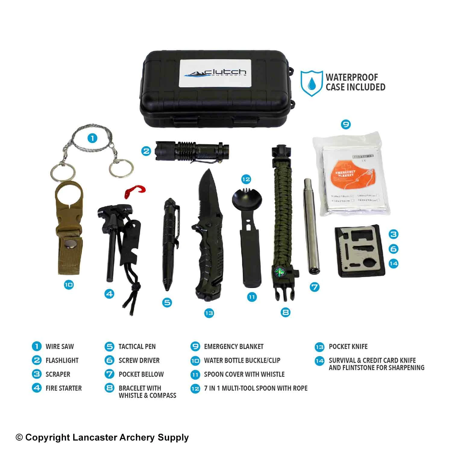 Clutch Outdoors 14-In-1 Emergency Survival Kit - Image 3